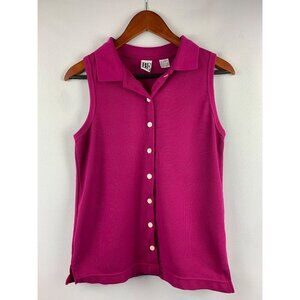 Basic Essentials Womens Sleeveless Pink Button-Up Shirt Size S